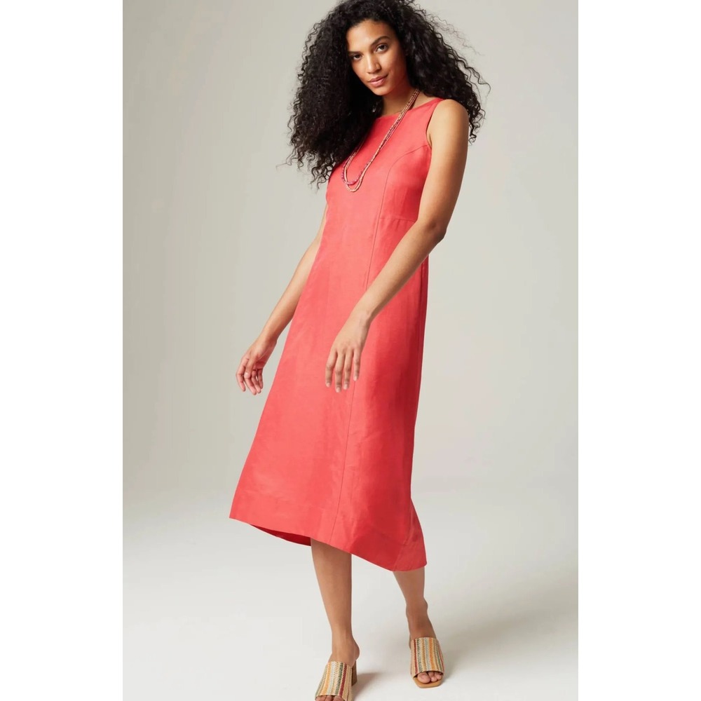 J. Jill Elliptical Hem A Line Midi Dress Linen Strawberry Large NWT Classic